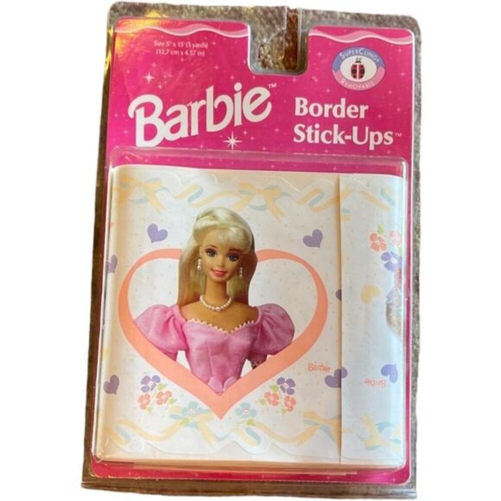 Barbie Border Stick-Ups Wall Decor 5" X 15 Roll Self-Adhesive Pink Hearts Flower